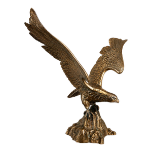 Vintage Solid Cast Brass Eagle Sculpture on Rocky Outcrop, 12” Tall