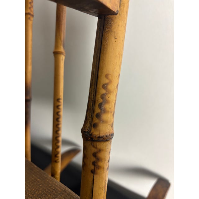 Late 19th Century Vintage Child's Burnt Bamboo Rocking Chair With Spindle Back For Sale - Image 5 of 9