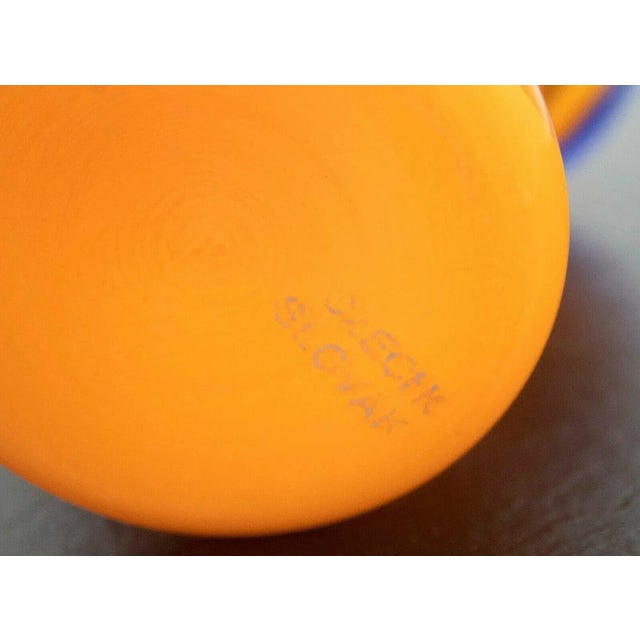 Ceramic Vintage Czech Glass Orange & White Handle Pitcher For Sale - Image 7 of 8