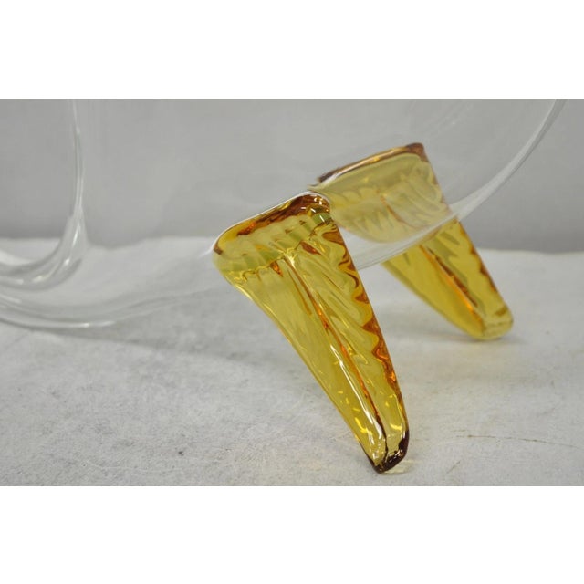 Vintage Mid Century Modern Blenko Style Amber Fin Blown Glass Fish Vase Bowl For Sale - Image 4 of 15