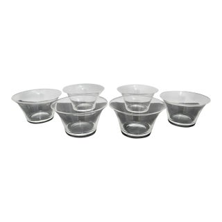 Steuben 7737 Pattern Clear Glass Finger Snack Bowl Set of 6 Original Case & Bags For Sale