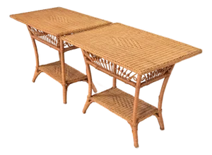 Ralph Lauren Safari Collection Organic Modern Woven Wicker Rattan Nightstands, Pair