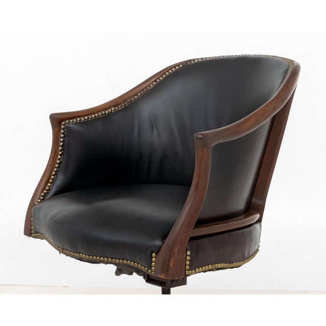 Late 20th Century Modern Leather Upholstered Mahogany Swivel Chair For Sale - Image 5 of 8