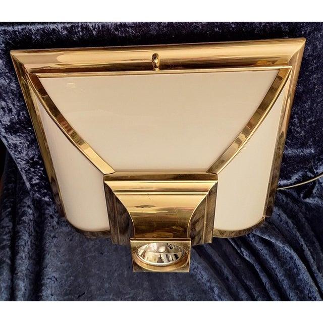 Vintage Ceiling Lamp with Brass Frame and Opaque White Glass Panes, 1980s For Sale - Image 6 of 9