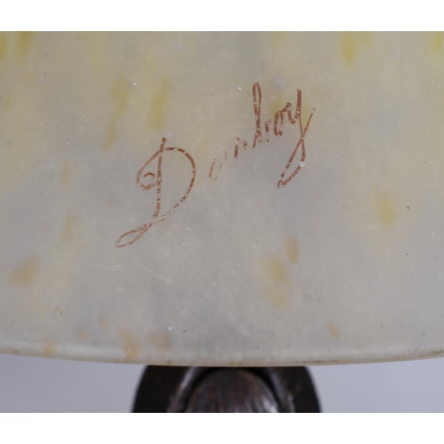 Darboy & Daum Pair of French Art Deco Orange & Yellow Glass Wrought Iron Table Lamp 1920ss For Sale - Image 11 of 13
