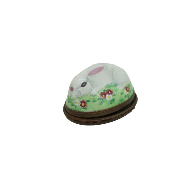 Realism 1970s England Halcyon Days Enamel Bonbonniere Bunny Rabbit Trinket Box 2" For Sale - Image 3 of 13
