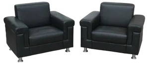 Set of Black Leather Armchairs, 1980s