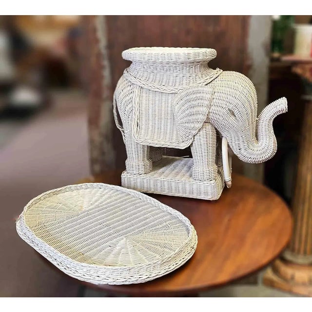 Late 20th Century Wicker Elephant Table With Tray For Sale - Image 5 of 6