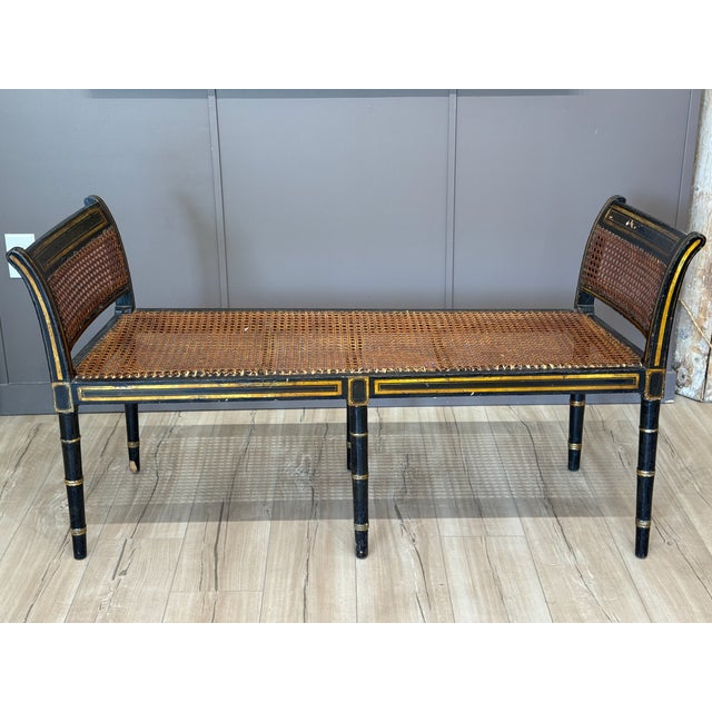 Early 19th Century Regency Black and Gold Painted Window Bench For Sale - Image 6 of 10