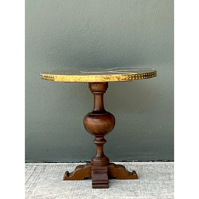 Vintage Brass and Wood Pedestal Table For Sale - Image 12 of 12