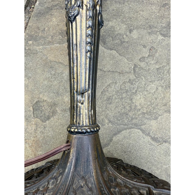 Metal 1920s Art Nouveau Antique American Stained Glass Lamp For Sale - Image 7 of 10
