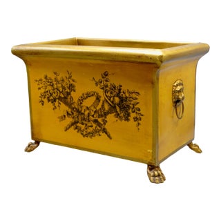 Antique French Mustard Color Toleware Jardiniere Cachepot For Sale