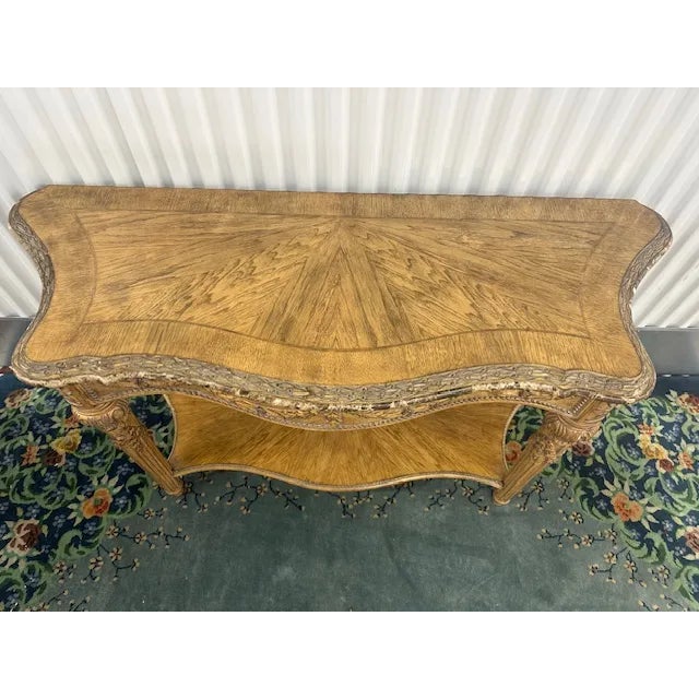 1980s Console Table With Carved Wood and Marble For Sale - Image 4 of 8