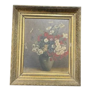 19th Century Floral Still Life – Oil on Canvas by F. Fitsch, Framed