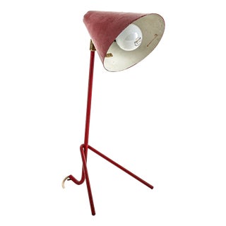 Swedish Modern Table Lamp in Red Lacquered Metal, Sweden, 1950s For Sale
