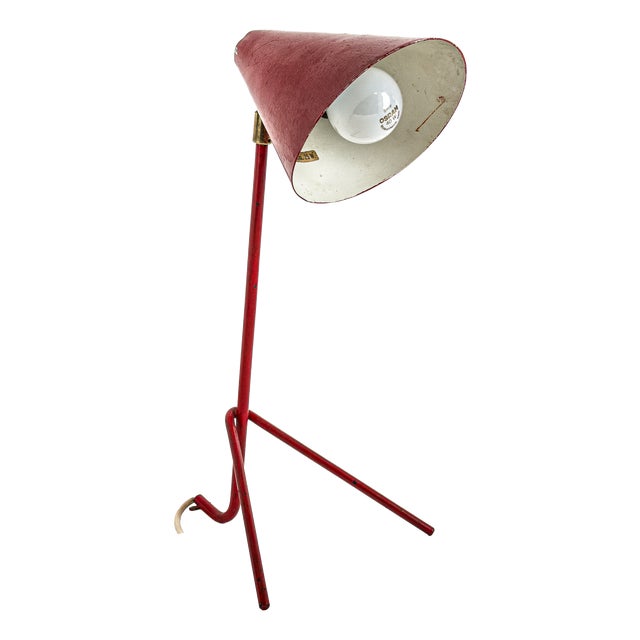 Swedish Modern Table Lamp in Red Lacquered Metal, Sweden, 1950s For Sale