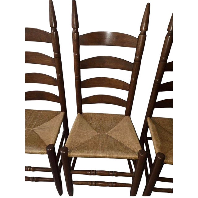 Vintage American Tall Ladder-Back Rush Seat Dining Chairs — Set of 3 For Sale - Image 11 of 11