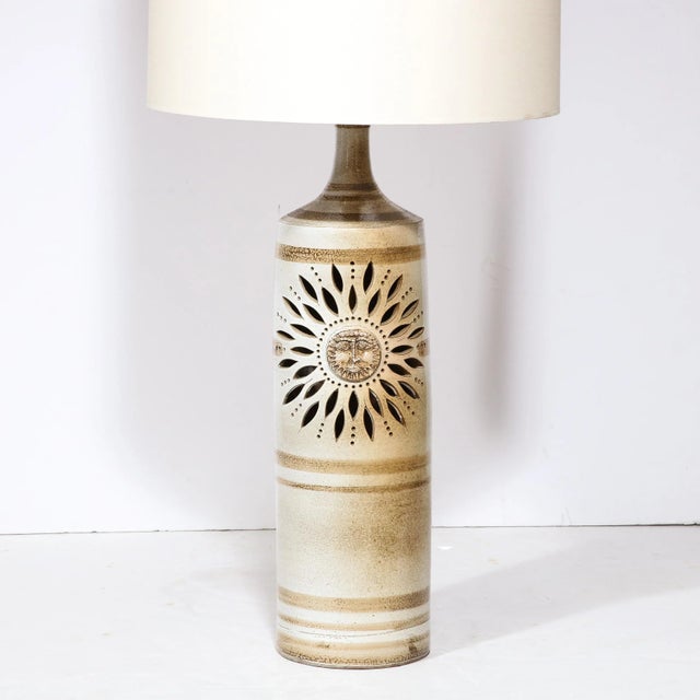 Mid-Century Ceramic Hand Painted Floral Sun Motif Table Lamp by George Pelletier For Sale - Image 4 of 13
