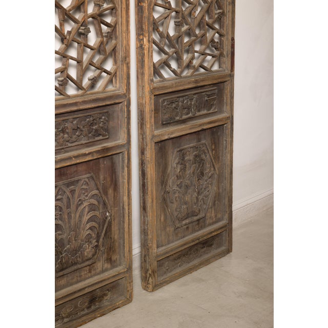 Pair of Chinese Hand-Carved Lattice Architectural Panels, circa 1900 For Sale - Image 10 of 18