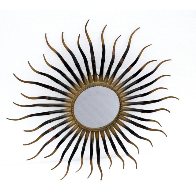 Chaty Vallauris Chaty Sunburst Brass & Gun Metal Wall Mirror French Mid-Century Modern, 1960s For Sale - Image 4 of 13