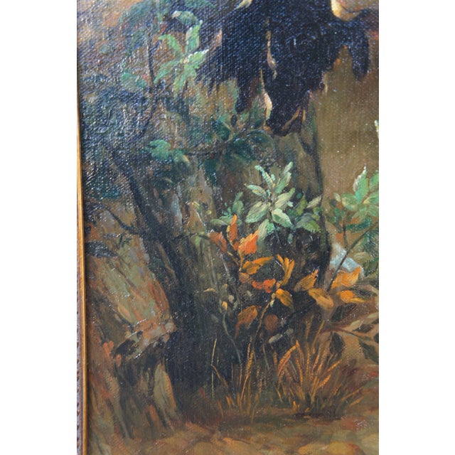 Orange Late 20th Century The Storm Boy Girl Romantic Rainstorm Oil Painting After Pierre Auguste Cot 47" For Sale - Image 8 of 12