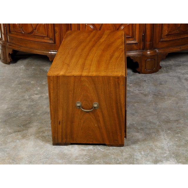 English Campaign 19th Century Camphor Wood Low Chest with Inset Brass Hardware For Sale - Image 10 of 12