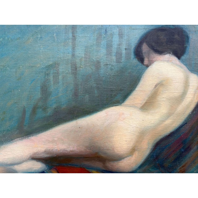 1920s Elongated Female Nude, Early 20th Century, Oil Painting on Canvas For Sale - Image 5 of 11