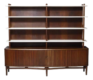 Kurt Olsen Wall Unit / Tall Walnut Sideboard With Tambour Doors
