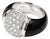 Late 20th Century 18K White Gold Black Enamel Diamond Designer Ring Band, Size 7.5 For Sale