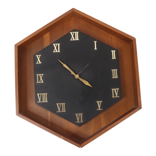 1970s Mid Century Modern Howard Miller Wood Roman Numeral Wall Clock Usa For Sale