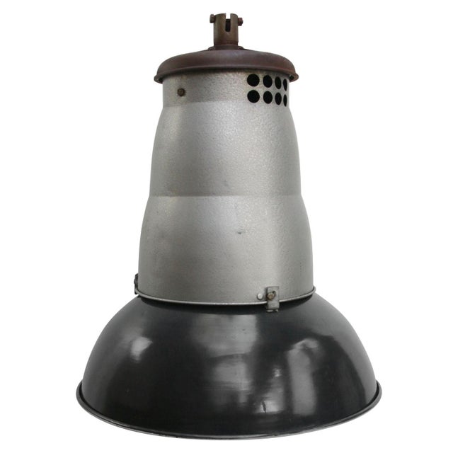 Large Vintage Industrial French Black Enamel Pendant Light from Mazda For Sale - Image 6 of 6