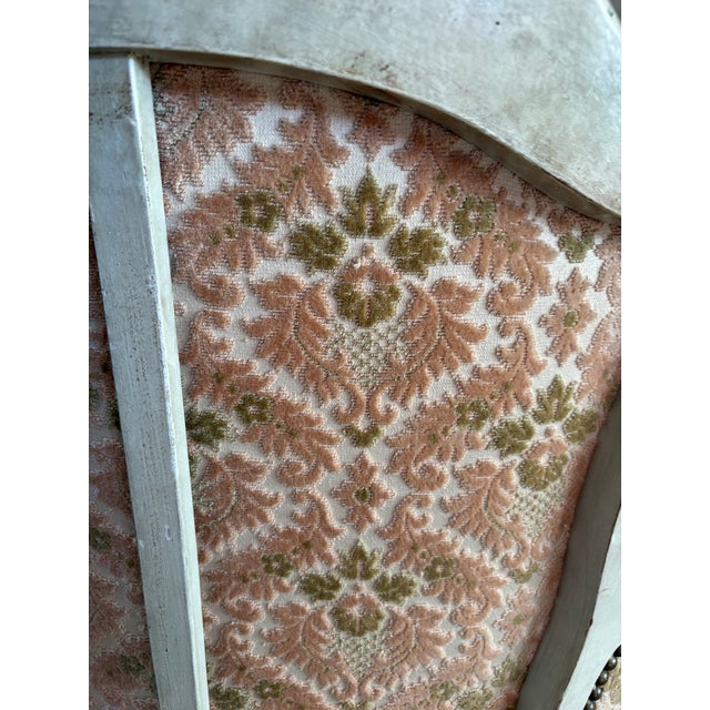 French Louis XVI Style Distressed Cream Painted Bergere Chairs - A Pair For Sale - Image 3 of 12