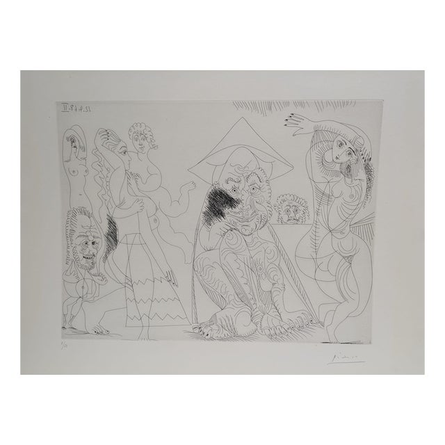 Pablo Picasso, Man in a Tonkin Hat Pondering the Love Affairs of Elderly Gentlemen, 1968, Etching For Sale