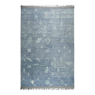 8x12 Blue Hand-Knotted Wool Floating Geometrics Geometric Modern Carpet Rug For Sale