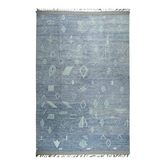 8x12 Blue Hand-Knotted Wool Floating Geometrics Geometric Modern Carpet Rug For Sale