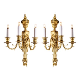 Antique Gilded Bronze Wall Lights, Set of 2 For Sale