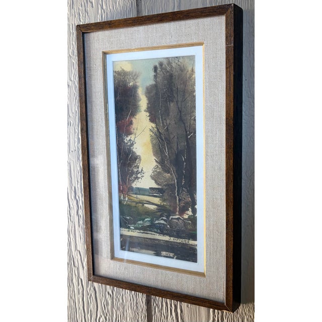 ## Title 1950s Mid-Century Modern John E. DeTore "Early Fall" Framed Watercolor Painting ## Description An exceptional...