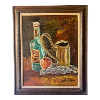 1960s American Modernist Impasto Still Life Oil Painting, Signed For Sale