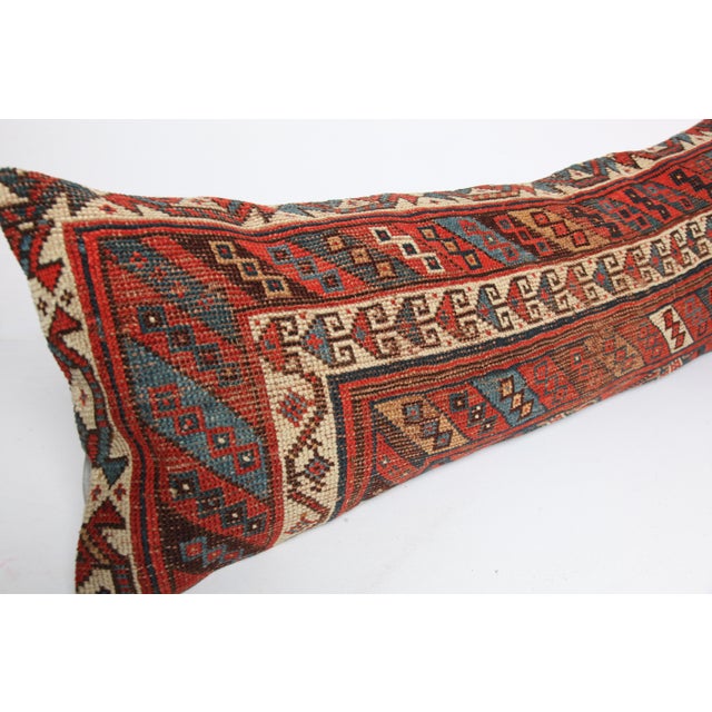 Red Decorative Handwoven Caucasian Lumbar Rug Pillow Cushion Cover 16'' X 44'' For Sale - Image 8 of 11