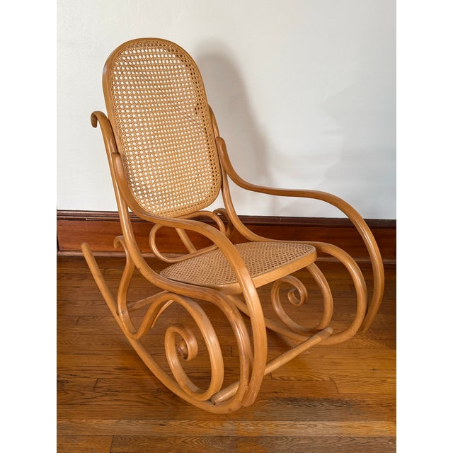 1970s Vintage Thonet Style Bentwood and Cane Rocking Chair For Sale - Image 5 of 11