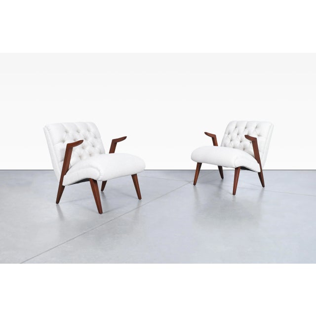 1950s Mid-Century Modern Walnut Lounge Chairs With Floating Armrests, 1950s For Sale - Image 5 of 12