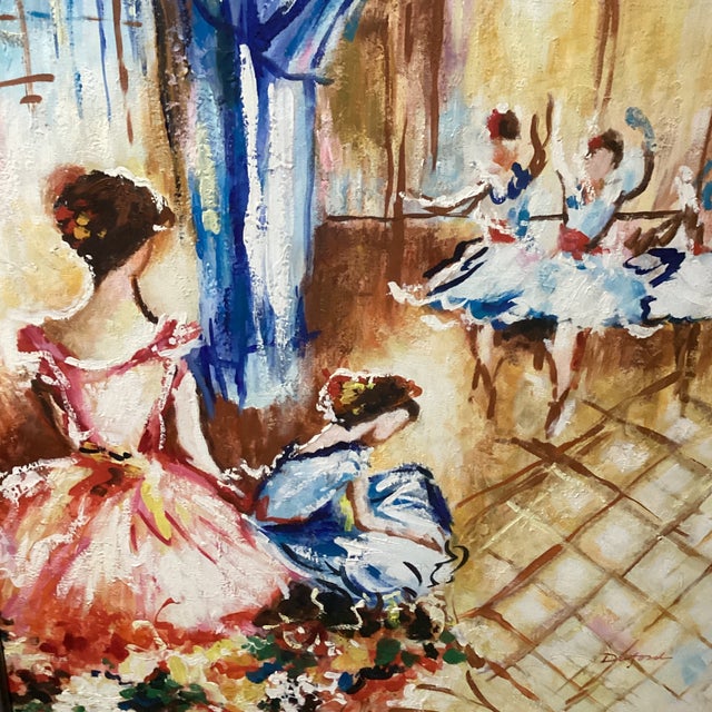 Vintage Impressionistic Rich Colors Ballerinas Oil Painting Signed by Artist For Sale - Image 11 of 12