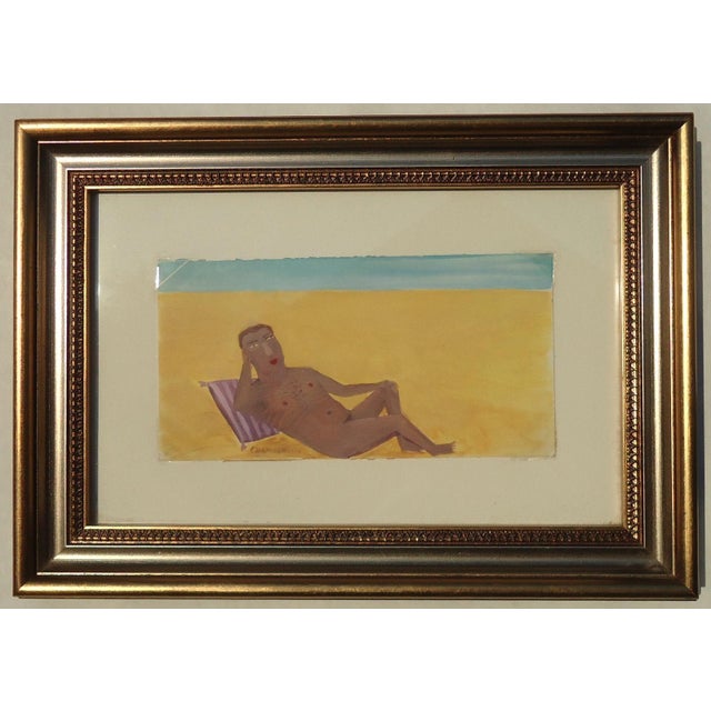 Reclining Male Nude at Beach by Ann Chamberlin For Sale - Image 4 of 4