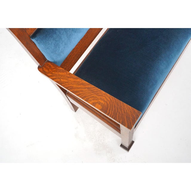 Traditional Mid 20th Century Traditional 96.375 In. Blue Velvet Walnut Settee Bench For Sale - Image 3 of 11