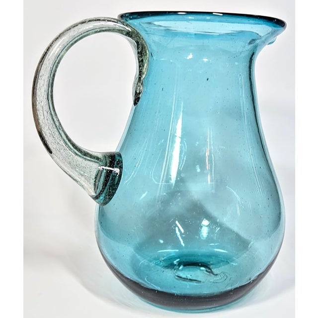 Mediterranean Blue Blown Glass Pitcher For Sale - Image 11 of 11
