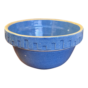 Vintage Blue Stoneware Mixing Bowl With Geometric Band - Marked "Ni-L"