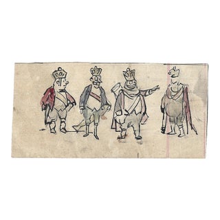 Gabriele Galantara, Four Kings, Drawing, 1910s For Sale