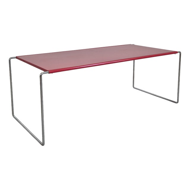 Bauhaus Chrome and Red Metal Side Table in the style of Marcel Breuer, 1980s For Sale