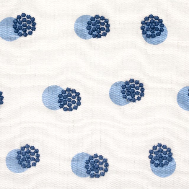 Sample - Schumacher Taylor Embroidery Fabric in Blue on Ivory For Sale