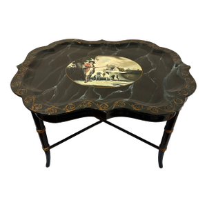 Vintage Maitland Smith Hand Painted Lacquered Occasional Tray Tea Table of Bird Hunt